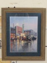 Beautiful Jack Terry Print "Big Night in a Small Town" in Nice Wooden Frame, Signed by Artist