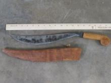Antique Kukri Knife w/Wood Scabbard & Handle, has repairs ANTIQUE KNIVES