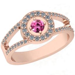 Certified 0.65 Ctw VS/SI1 Pink Sapphire And Diamond 14K Rose Gold Ring