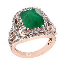 13.91 Ctw VS/SI1 Emerald And Diamond 18K Rose Gold Vintage Style Ring