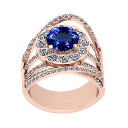 3.73 Ctw SI2/I1 Tanzanite And Diamond 14K Rose Gold Vintage Style Engagement Ring