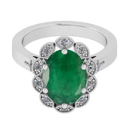 4.22 Ctw VS/SI1 Emerald And Diamond 18K White Gold Vintage Style Ring