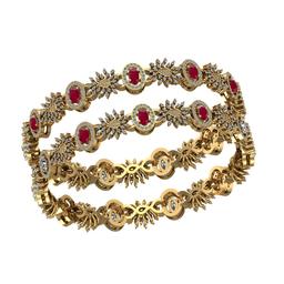 10.28 Ctw SI2/I1 Ruby And Diamond 14K Yellow Gold Bangle