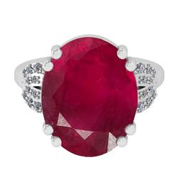 8.43 CtwSI2/I1 Ruby And Diamond 14K White Gold Cocktail Ring