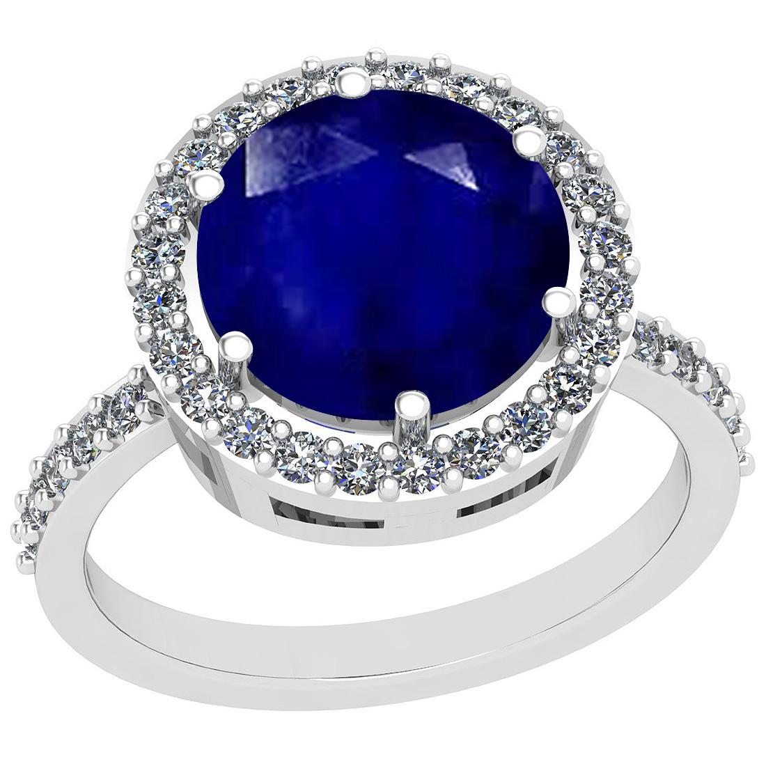 3.99 Ctw I2/I3 Blue Sapphire And Diamond Style Prong Set 14K White Gold Ring