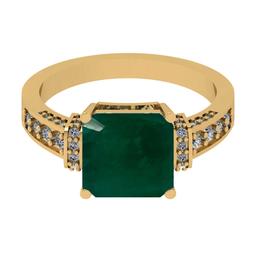 2.55 Ctw VS/SI1 Emerald And Diamond 18K Yellow Gold Engagement Ring