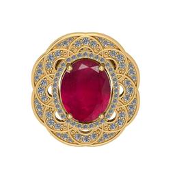 6.36 CtwSI2/I1 Ruby And Diamond 14K Yellow Gold Vintage Style Ring