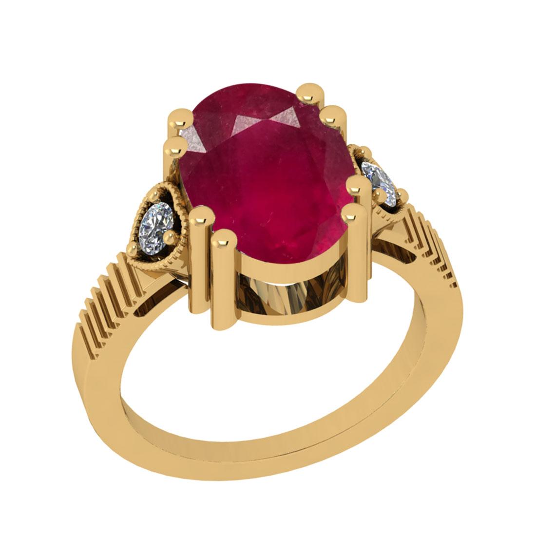 5.60 CtwSI2/I1 Ruby And Diamond 14K Yellow Gold Vintage Style Ring