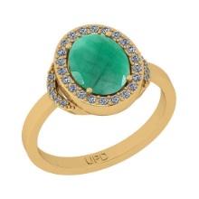 2.27 Ctw SI2/I1 Emerald And Diamond 14K Yellow Gold Engagement Halo Ring