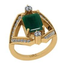 2.70 Ctw SI2/I1 Emerald And Diamond 14K Yellow Gold Cocktail Engagement Ring