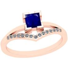 0.48 Ctw SI2/I1 Blue Sapphire And Diamond 14K Rose Gold Ring