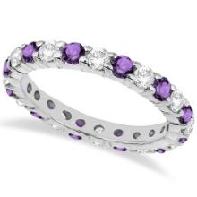 Eternity Diamond and Amethyst Ring Band 14k White Gold 2.40ctw