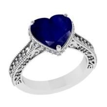 3.04 Ctw SI2/I1 Blue Sapphire and Diamond 14K White Gold Engagement Ring