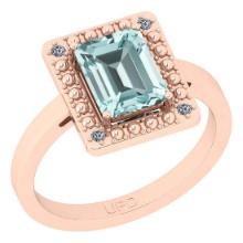 2.21 Ctw SI2/I1 Aquamarine And Diamond 14K Rose Gold Ring