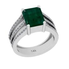 3.20 Ctw SI2/I1 Emerald And Diamond 14K White Gold Engagement Ring
