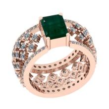2.04 Ctw SI2/I1 Emerald And Diamond 14K Rose Gold Engagement Ring