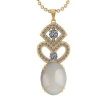 16.28 Ctw SI2/I1 Opal And Diamond 14K Yellow Gold Pendant Necklace