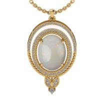 8.64 Ctw SI2/I1 Opal And Diamond 14K Yellow Gold Pendant Necklace