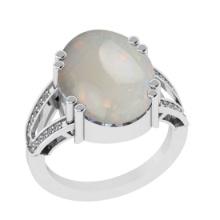 8.30 Ctw SI2/I1 Opal And Diamond 14K White Gold Engagement Ring
