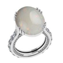 12.55 Ctw SI2/I1 Opal And Diamond 14K White Gold Engagement Ring