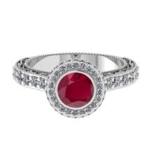 2.16 Ctw I2/I3 Ruby And Diamond 14K White Gold Engagement Ring