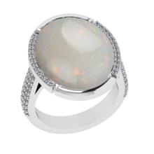 12.12 Ctw SI2/I1 Opal And Diamond 14K White Gold Engagement Ring