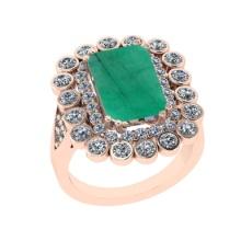 5.43 Ctw SI2/I1 Emerald and Diamond 14K Rose Gold Double Ring