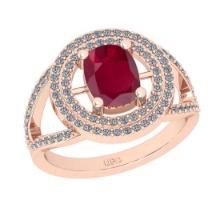 1.77 Ctw SI2/I1Ruby and Diamond 14K Rose Gold Engagement Ring