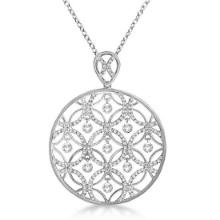 Drilled Set Diamond Circle Pendant Necklace 14k White Gold 1.25ctw
