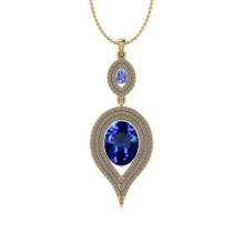 6.74 Ctw VS/SI1 Tanzanite And Diamond 18K Yellow Gold Pendant Necklace