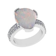 4.34 Ctw SI2/I1 Opal and Diamond 14K White Gold Engagement Ring