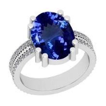 5.94 Ctw VS/SI1 Tanzanite And Diamond 18K White Gold Engagement Ring