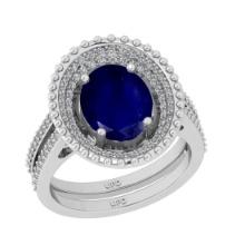 3.04 Ctw I2/I3 Blue Sapphire And Diamond 14K White Gold Engagement Ring