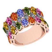 Certified 6.10 Ctw I2/I3 Multi Sapphire, tanzanite And Diamond 10K Rose Gold Band Ring