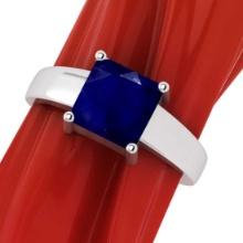 2.20 Ctw Blue Sapphire14K White Gold Solitaire Ring (ALL DIAMOND ARE LAB GROWN)