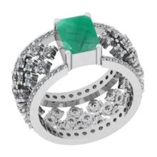 1.22 Ctw VS/SI1 Emerald And Diamond 14K White Gold Engagement Halo Ring