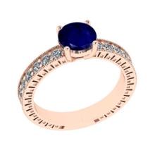 1.87 Ctw VS/SI1 Blue Sapphire and Diamond 14K Rose Gold Vintage Style Ring (ALL DIAMOND ARE LAB GROW
