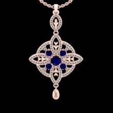 1.57 Ctw VS/SI1 Blue sapphire and Diamond 14K Rose Gold necklace (ALL DIAMOND ARE LAB GROWN )