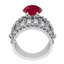 4.90 Ctw VS/SI1Ruby and Diamond 14K White Gold Engagement Ring (ALL DIAMONDS ARE LAB GROWN)