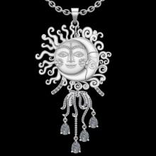3.51 CtwVS/SI1 Diamond 14K White Gold Vintage Style Sun moon Necklace (ALL DIAMOND ARE LAB GROWN )