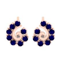 0.63 Ctw VS/SI1 Blue Sapphire and Diamond 14K Rose Gold Stud Earrings (ALL DIAMOND ARE LAB GROWN)