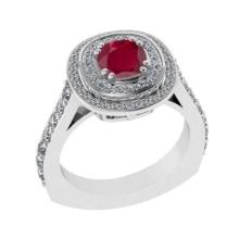 1.55 Ctw VS/SI1 Ruby and Diamond 14K White Gold Engagement Ring(ALL DIAMOND ARE LAB GROWN)