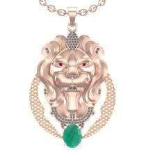 2.98 Ctw VS/SI1 Emerald and Diamond 14K Rose Gold Lion Necklace (ALL DIAMOND ARE LAB GROWN )