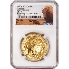 Certified Uncirculated Gold Buffalo 2016 MS70 NGC Early Releases 10th Anniversary
