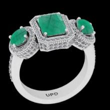 2.85 Ctw VS/SI1 Emerald and Diamond 14K White Gold three stone ring (ALL DIAMOND ARE LAB GROWN )