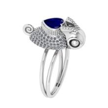 2.06 Ctw VS/SI1 Blue Sapphire and Diamond 14K White Gold Animal Ring(ALL DIAMOND ARE LAB GROWN)