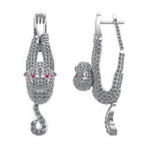 4.28 Ctw VS/SI1 Ruby And Diamond Style Prong Set 14K White Gold Monkey EarRing ALL DIAMOND ARE LAB G