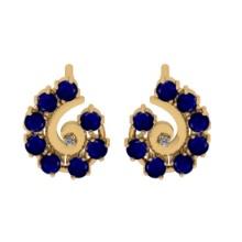 0.63 Ctw VS/SI1 Blue Sapphire and Diamond 14K Yellow Gold Stud Earrings (ALL DIAMOND ARE LAB GROWN)
