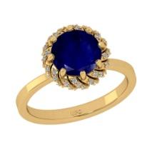 2.25 Ctw VS/SI1 Blue sapphire and Diamond Prong Set 14K Yellow Gold Engagement Ring