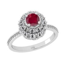 2.00 Ctw VS/SI1 Ruby and Diamond Prong Set 14K White Gold Engagement Ring
